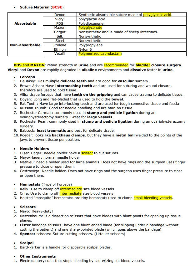 Comprehensive Anesthesiology and Surgery Vet Notes - BCSE and NAVLE Notes
