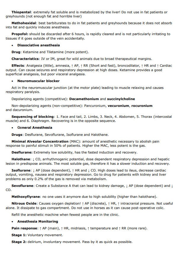 Comprehensive Anesthesiology and Surgery Vet Notes - BCSE and NAVLE Notes