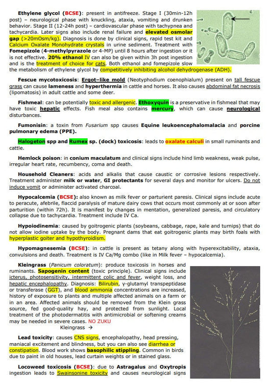 Comprehensive Toxicology Vet Notes - BCSE and NAVLE Notes