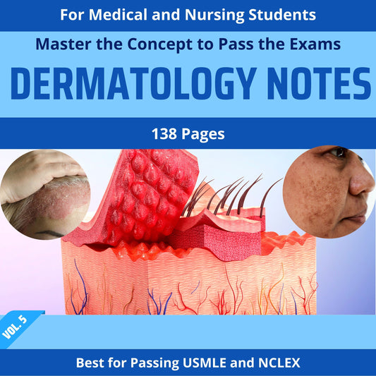 Comprehensive Dermatology Study Notes PDF - Ideal for NCLEX, USMLE Exam Prep - 138Pages - Best for Medical and Nursing Students